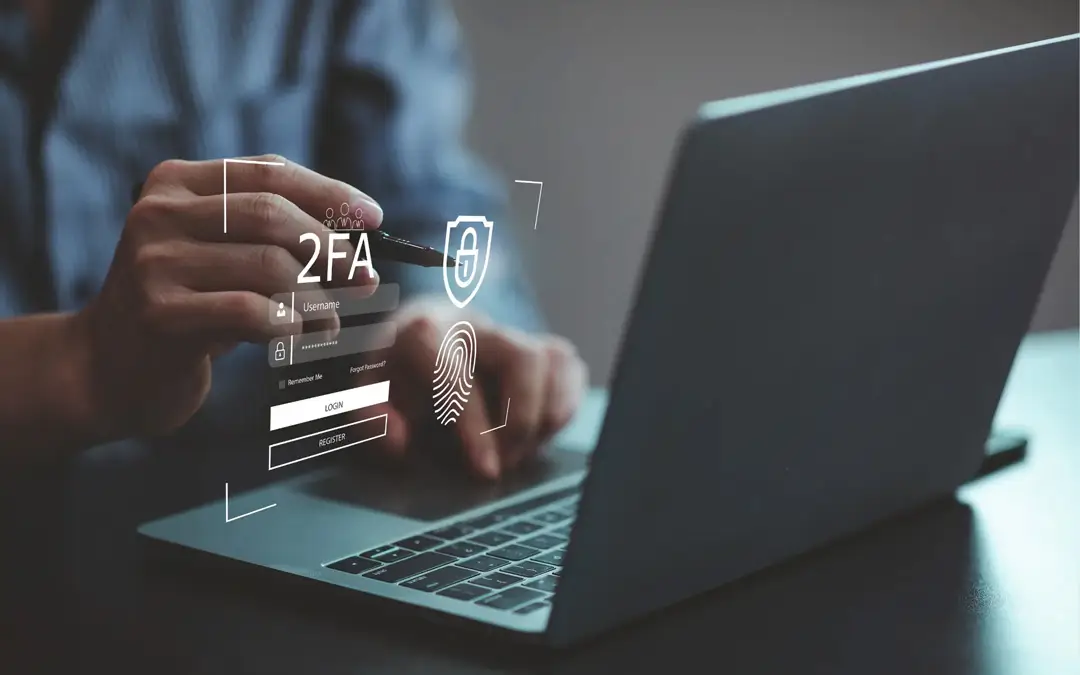 Photo of 2FA and cybersecurity on laptop